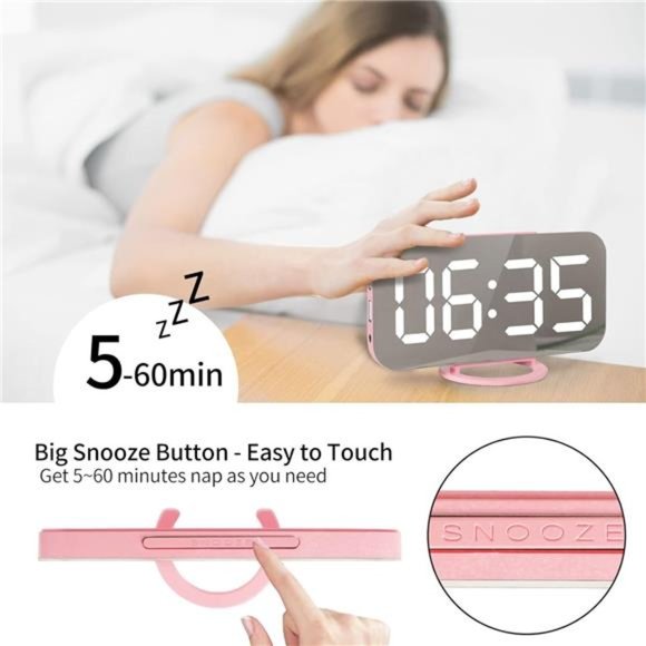Digital Alarm Clock,Large LED Mirror Display,2USB Charging Ports,Auto Brightness - Picture 4 of 5